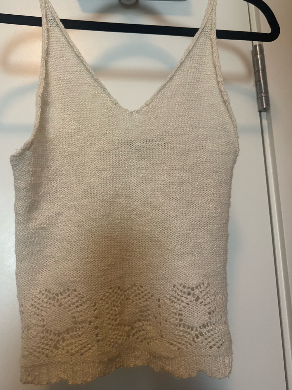 Brandy Melville Cream Knit V-Neck Crochet-Hem Camisole
